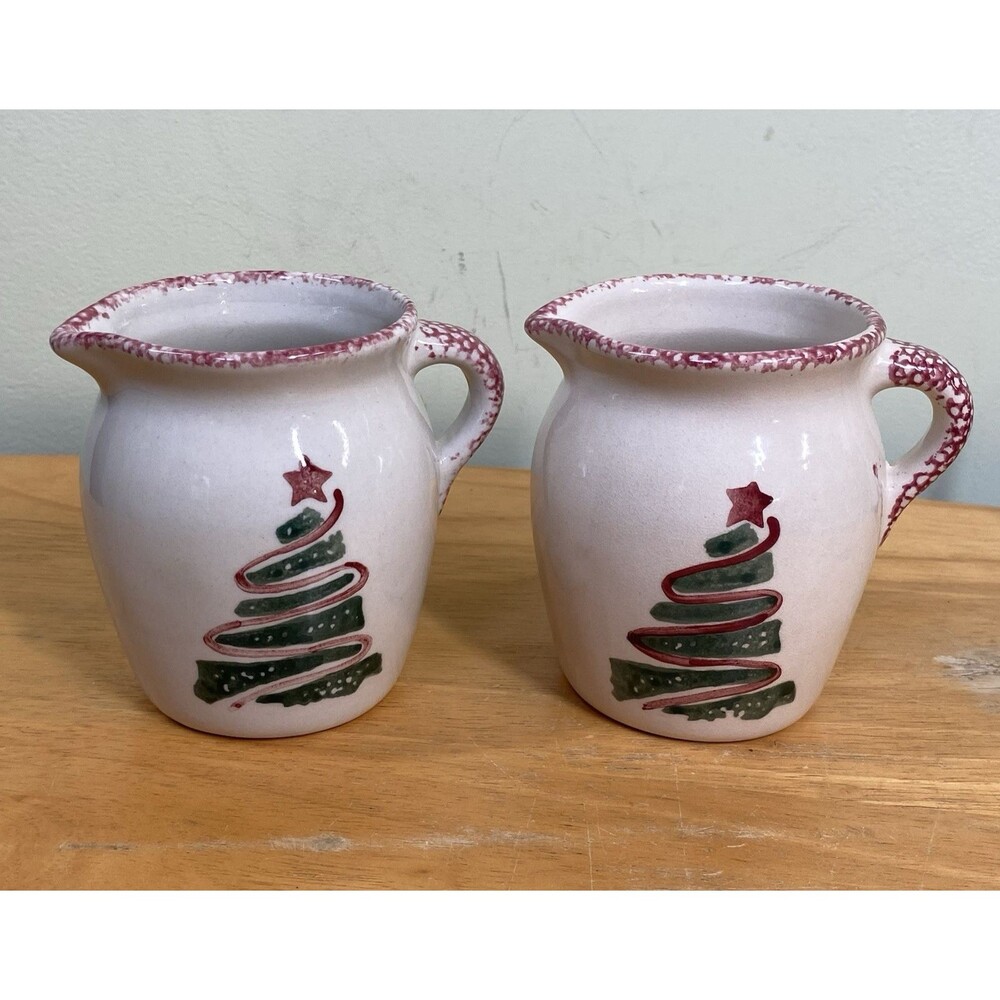 Vtg Loomco China Christmas Tree Red Speckled Paint Pottery Pitcher Creamer 4"